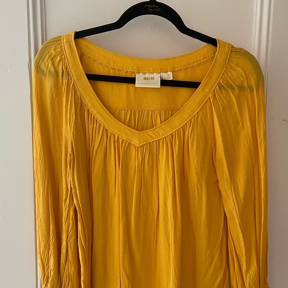 Anthropologie Maeve mustard yellow top
